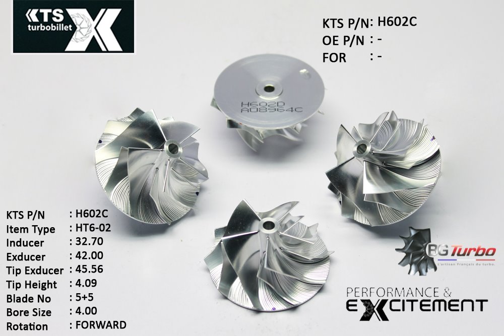 Turbo ROUE FORGÉE MFS PERFORMANCE - 5+5 PALES - INDUCER : 32,7 - EXDUCER : 42 - TYPE : HT6-02ANGLE : 50° - ROTATION : Forward - SUPER BACK : 0,4 - BORE SIZE : 4
